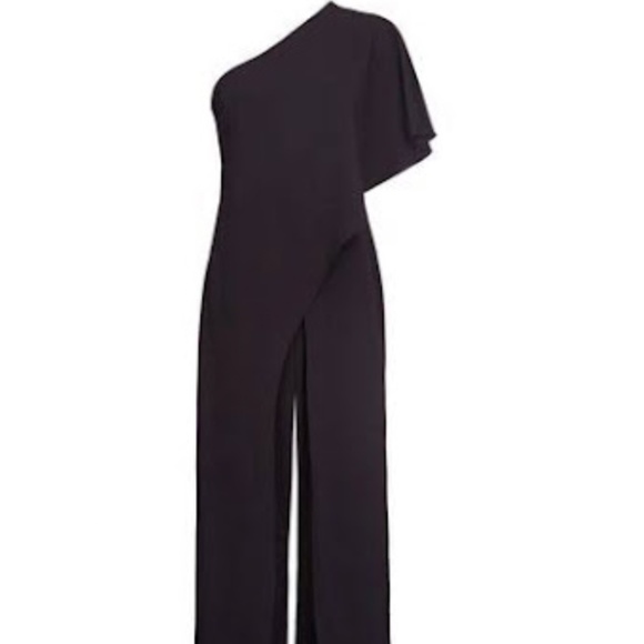 Adrianna Papell Stretch One Shoulder Short Flutter Sleeve Jumpsuit - Picture 1 of 3